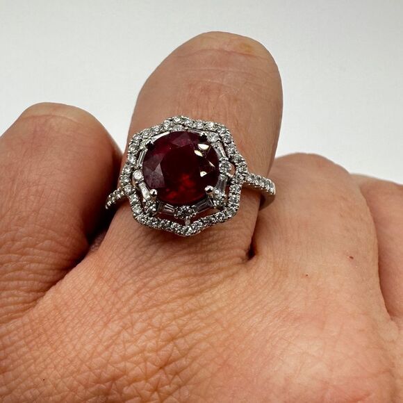 NWT 2.77ct genuine ruby with double halo diamonds in 14k white gold ring! - Picture 12 of 15